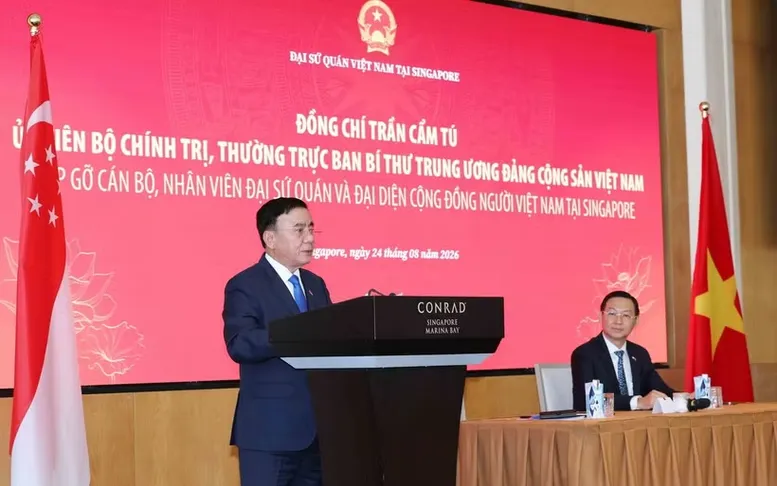 Thường trực Ban Bí thư Trần Cẩm Tú phát biểu tại buổi gặp mặt - Ảnh: TTXVN
