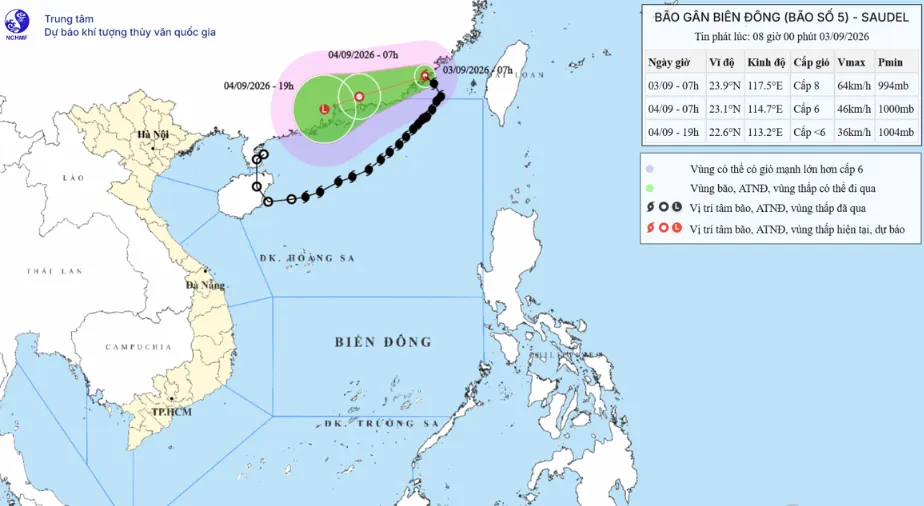 B&atilde;o số 5 đổi hướng tr&ecirc;n v&ugrave;ng biển ven bờ ph&iacute;a Đ&ocirc;ng Nam tỉnh Ph&uacute;c Kiến (Trung Quốc) - Ảnh 1.