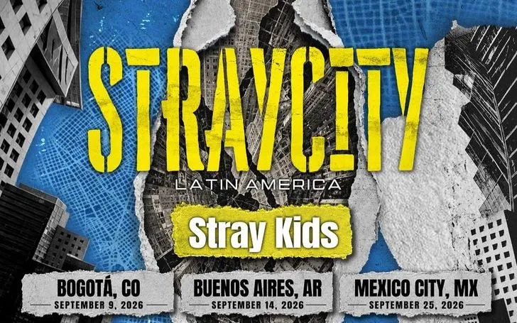 Poster cho chuyến lưu diễn tại các lễ hội ở Mỹ Latinh mang tên "Stray City" của nhóm nhạc nam K-pop Stray Kids - Ảnh: JYP Entertainment và Live Nation.