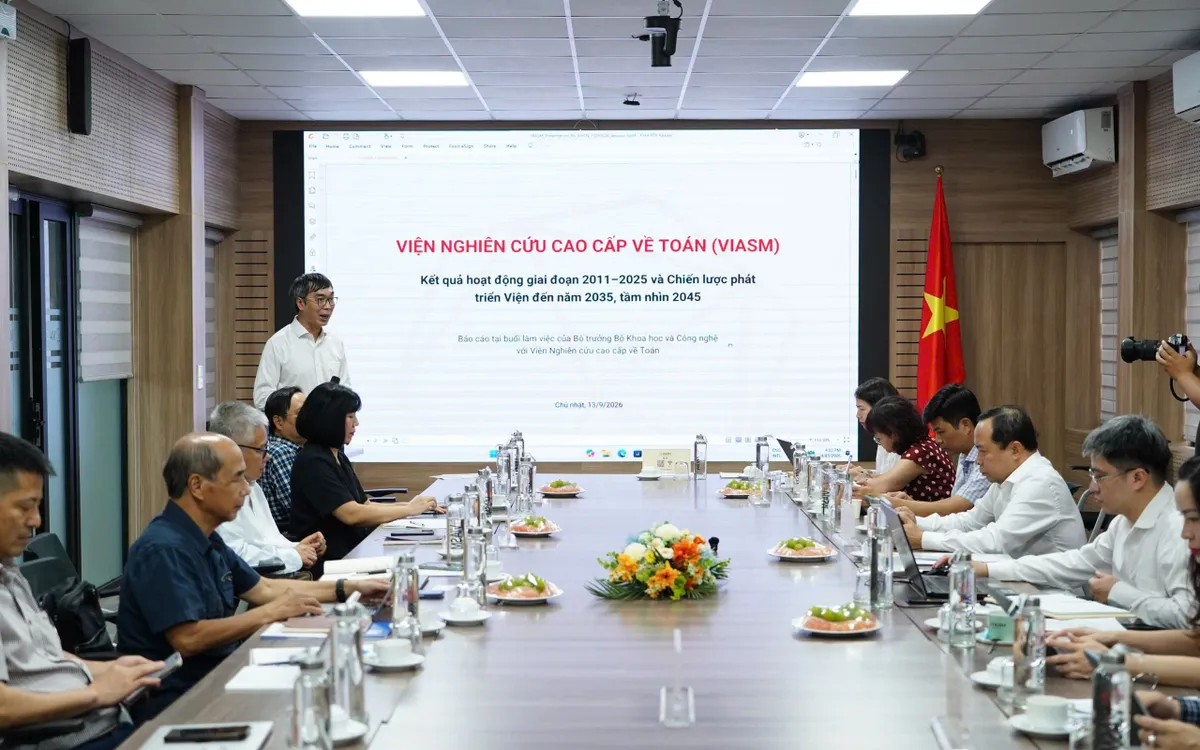 PGS.TS Lê Minh Hà, Giám đốc điều hành Viện Nghiên cứu cao cấp về Toán trình bày Báo cáo kết quả hoạt động của Viện giai đoạn 2011-2025 và chiến lược phát triển Viện đến năm 2035, tầm nhìn 2045. Ảnh: Bộ KH&CN 