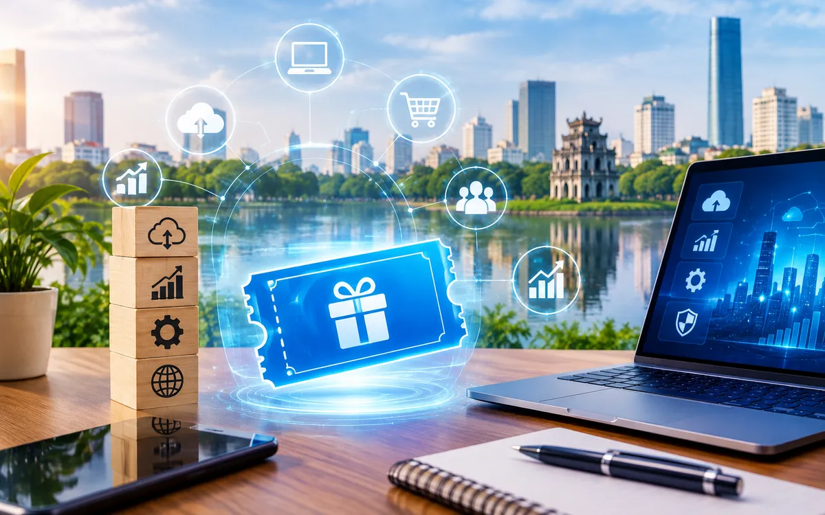 Hà Nội hỗ trợ doanh nghiệp chuyển đổi số qua voucher - Ảnh AI