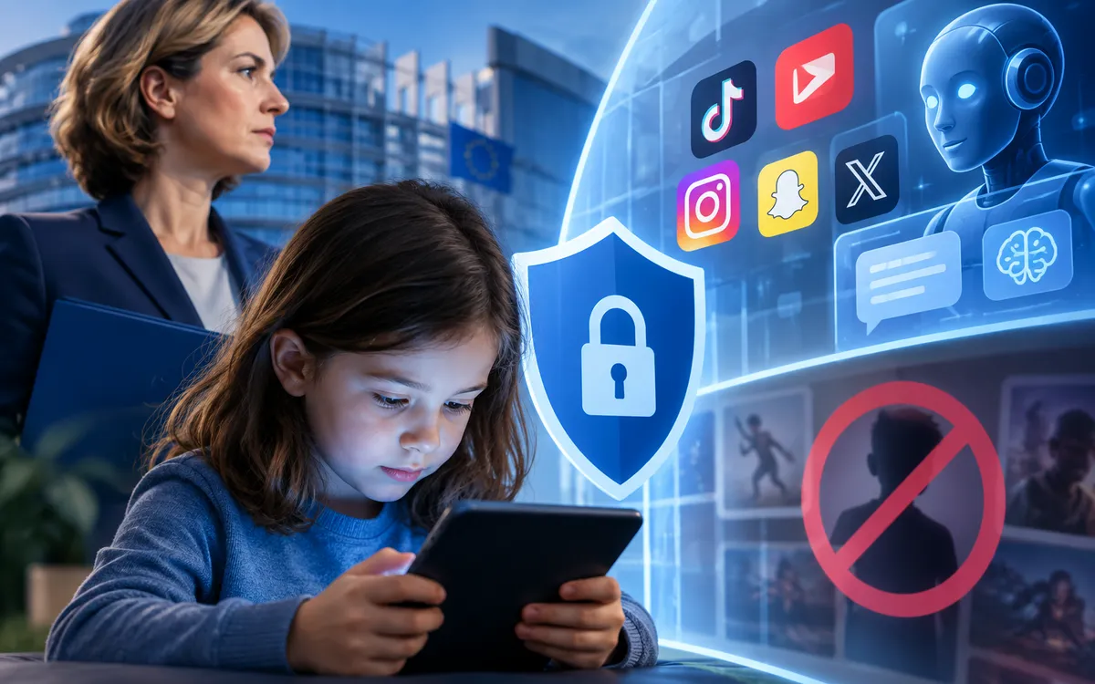 EU siết tiếp cận mạng xã hội và AI với trẻ em- Ảnh AI