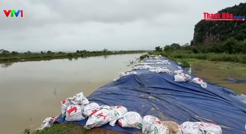Mưa lớn làm vỡ bờ kênh ở Thanh Hóa - Ảnh 2.