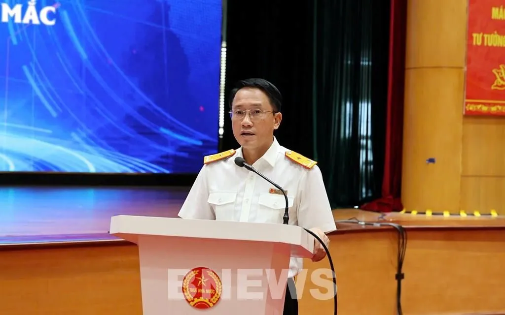 Ông Mai Sơn, Phó Cục trưởng Cục Thuế phát biểu tại hội nghị. Ảnh: Thùy Dương/Bnews