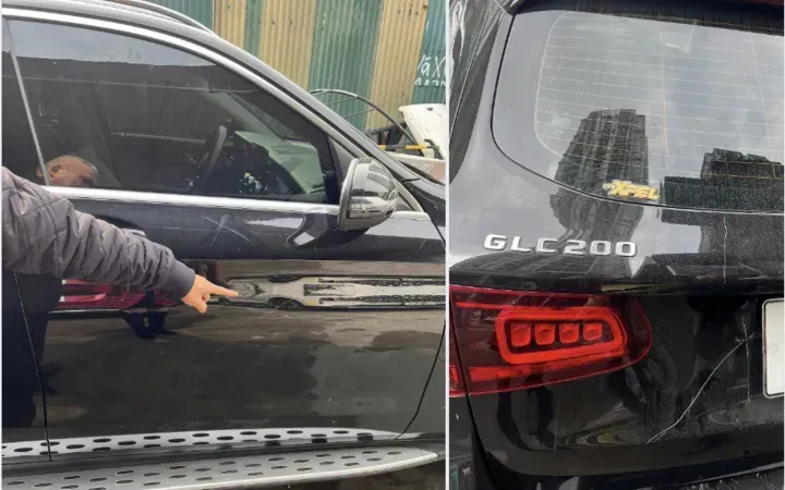 Chiếc xe Mercedes-Benz GLC 200 bị cào xước.