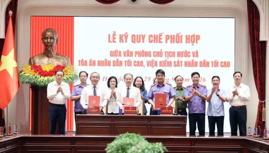 Lễ ký quy chế phối hợp giữa Văn phòng Chủ tịch nước và Tòa án nhân dân tối cao, Viện Kiểm sát nhân dân tối cao - Ảnh 2.
