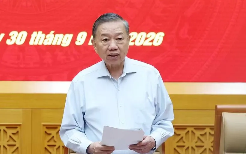 Tổng Bí thư, Chủ tịch nước Tô Lâm, Bí thư Quân ủy Trung ương phát biểu. (Ảnh: Thống Nhất/TTXVN)