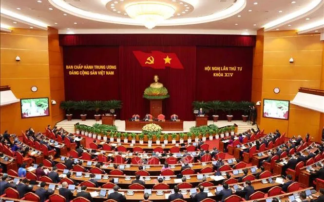 Phiên Khai mạc Hội nghị lần thứ tư Ban Chấp hành Trung ương Đảng khóa XIV. Ảnh: TTXVN

