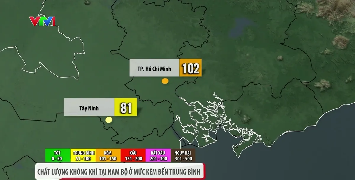 Chất lượng không khí Nam Bộ ở mức kém, TP Hồ Chí Minh ghi nhận AQI vượt 100 - Ảnh 1.