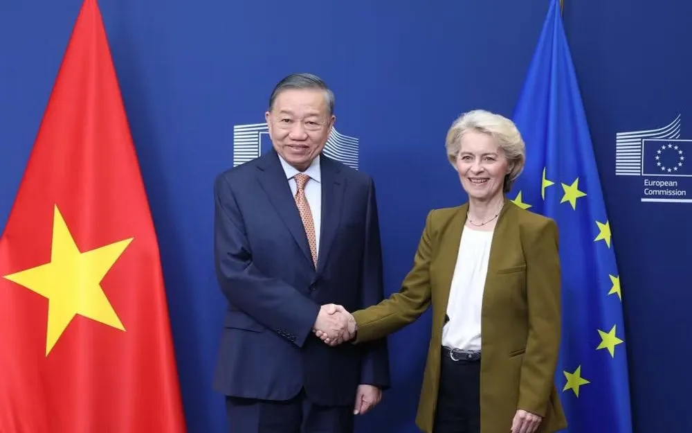 Tổng Bí thư, Chủ tịch nước Tô Lâm gặp Chủ tịch Ủy ban châu Âu Ursula von der Leyen. (Ảnh: Thống Nhất/TTXVN)