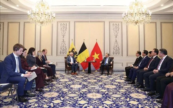Tổng Bí thư, Chủ tịch nước Tô Lâm tiếp Bộ trưởng, Thủ hiến vùng Flanders, ông Matthias Diependaele. Ảnh: TTXVN