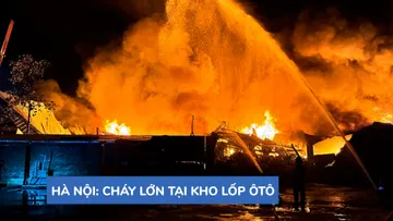 Hà Nội: Cháy lớn tại kho chứa lốp ô tô