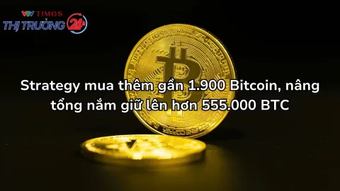 Strategy mua thêm gần 1.900 Bitcoin, nâng tổng nắm giữ lên hơn 555.000 BTC