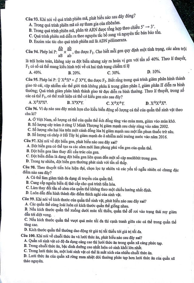 Đề thi tổ hợp môn Khoa học tự nhiên (Vật lý, Hóa, Sinh) của kỳ thi THPT Quốc gia 2017 - Ảnh 16.