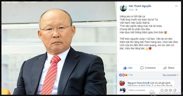 MC Thanh Vân Hugo làm thơ tặng HLV Park Hang-Seo, cổ vũ đội tuyển U23 Việt Nam - Ảnh 1.