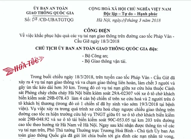 Liên tiếp TNGT trên cao tốc Pháp Vân - Cầu Giẽ, Ủy ban ATGT có công điện hỏa tốc - Ảnh 2.