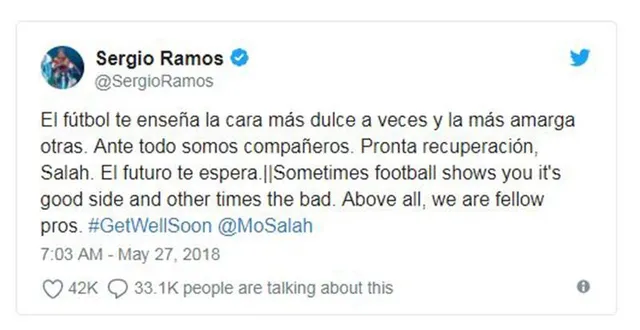 Sergio Ramos gửi thông điệp tới Mo Salah sau trận chung kết - Ảnh 1.