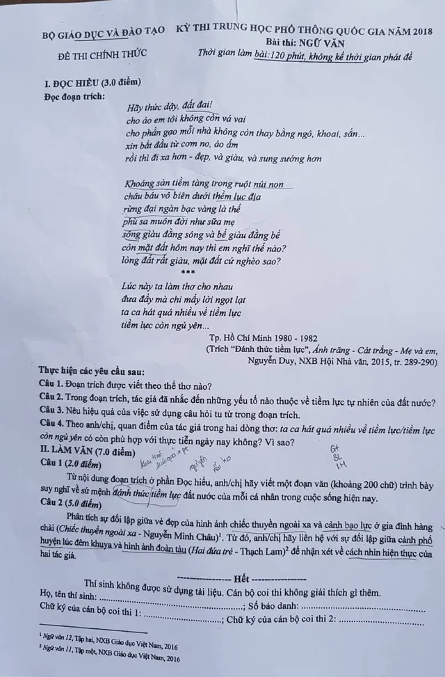 Môn Văn Kỳ thi THPT Quốc gia 2018: Thí sinh kêu trời lệch tủ, khó nhằn câu cuối - Ảnh 1.