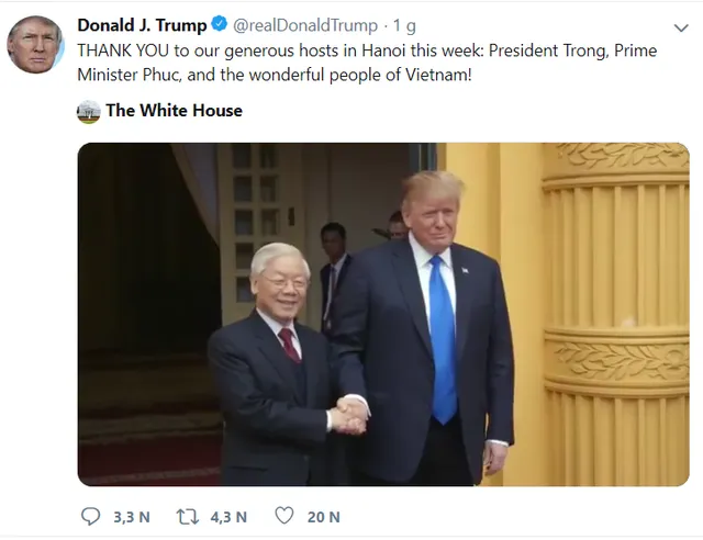 Tổng thống Donald Trump lại đăng Twitter cảm ơn Việt Nam - Ảnh 1.