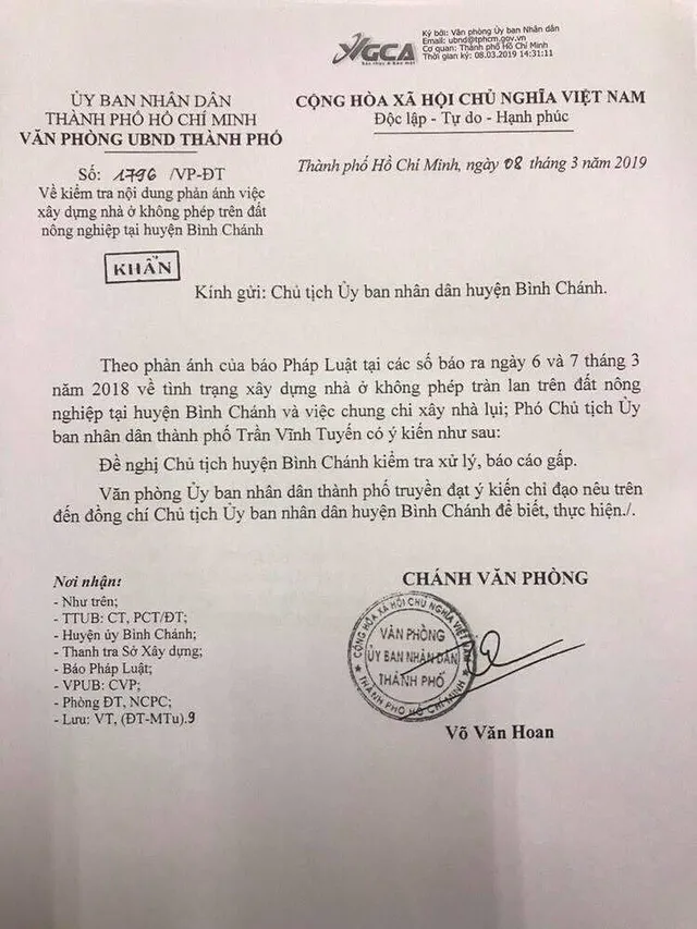 TP.HCM yêu cầu Bình Chánh báo cáo khẩn vụ xây nhà trái phép trên đất nông nghiệp - Ảnh 1.