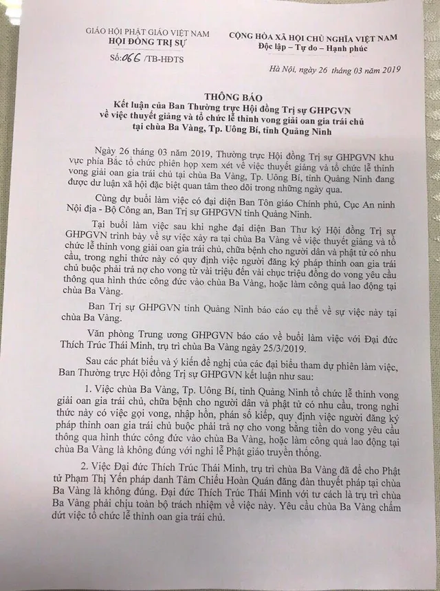 Đề xuất tạm đình chỉ tất cả chức vụ trong Giáo hội Phật giáo Việt Nam với Trụ trì chùa Ba Vàng - Ảnh 1.