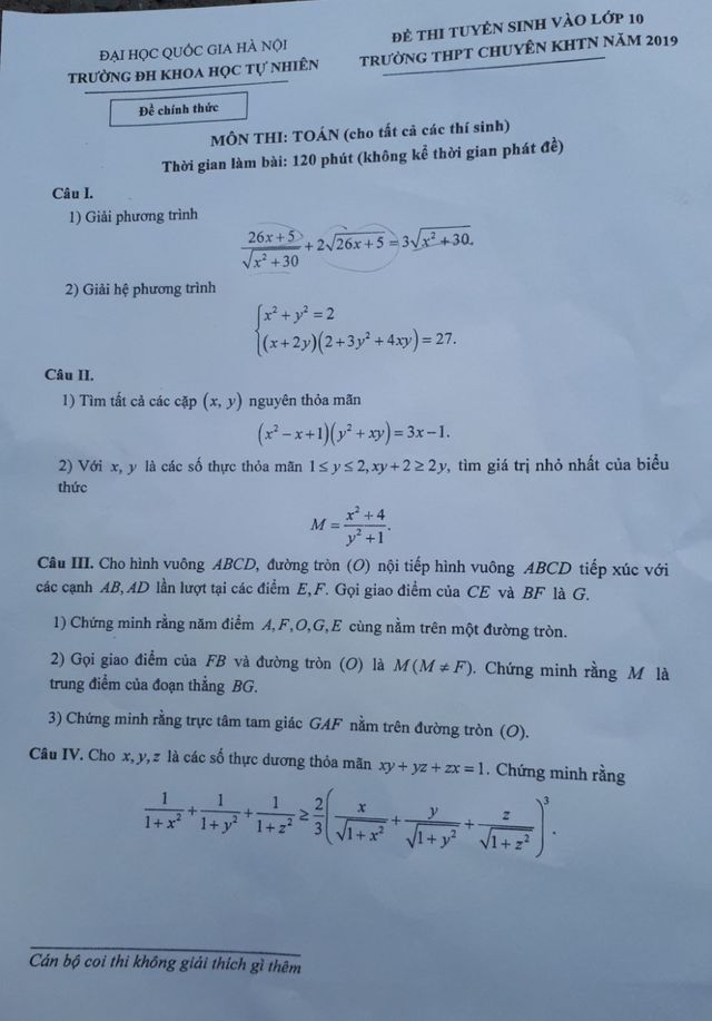 Đề thi Toán vào lớp 10 chuyên KHTN tương đối khó - Ảnh 1.