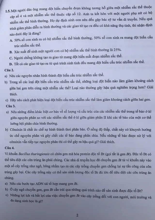 Đề thi Sinh vào lớp 10 chuyên KHTN có sự thay đổi về hình thức và độ khó - Ảnh 2.