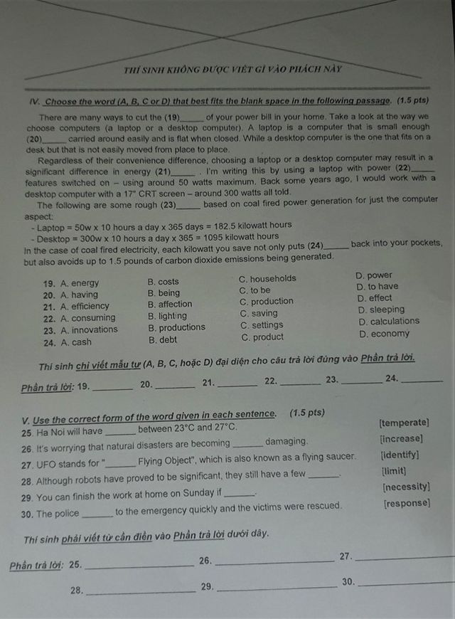 Đáp án đề thi vào lớp 10 môn tiếng Anh năm 2019 tại TP.HCM - Ảnh 3.
