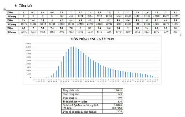 CHÍNH THỨC: Công bố phổ điểm các môn thi THPT Quốc gia 2019 và một số tổ hợp xét tuyển - Ảnh 9.