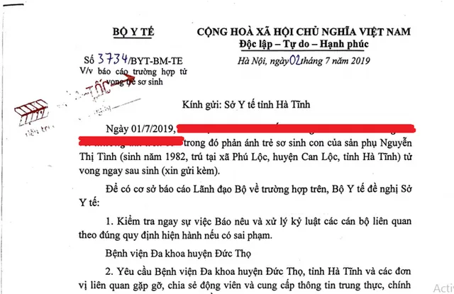 Bộ Y tế: Làm rõ vụ việc trẻ sơ sinh tử vong với vết thương bất thường trên cổ - Ảnh 1.