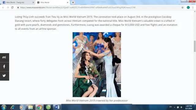 Trang chủ Miss World khen ngợi tân Hoa hậu Lương Thùy Linh của Việt Nam - Ảnh 2.