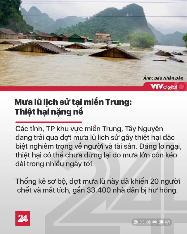 Tin nóng đầu ngày 11/10: Thiệt hại nặng nề do mưa lũ lịch sử miền Trung - Ảnh 1.