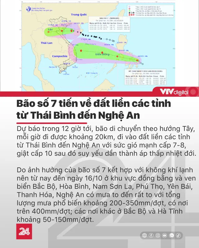 Tin nóng đầu ngày 14/10: Bão số 7 tiến vào đất liền, miền Bắc mưa to và lạnh - Ảnh 1.