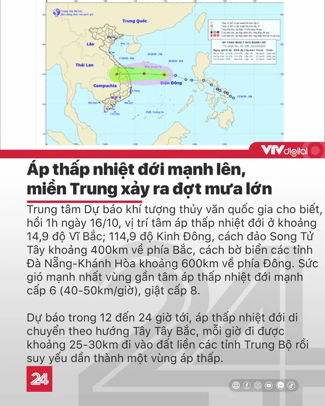 Tin nóng đầu ngày 16/10: Áp thấp nhiệt đới mạnh lên, 16 người ở Rào Trăng 3 vẫn mất tích - Ảnh 1.