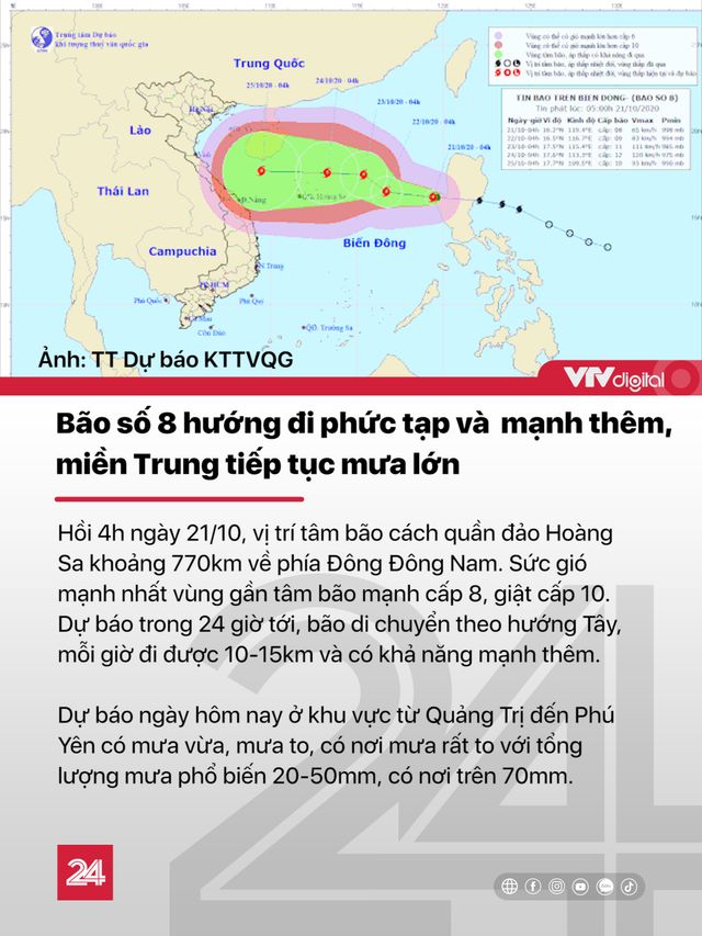 Tin nóng đầu ngày 21/10: Miền Trung chưa hết mưa, bão số 8 mạnh lên với hướng đi phức tạp - Ảnh 2.