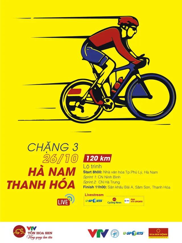 Chặng 3 Giải xe đạp VTV Cúp Tôn Hoa Sen 2020: Hà Nam – Thanh Hoá (120 Km) - Ảnh 1.