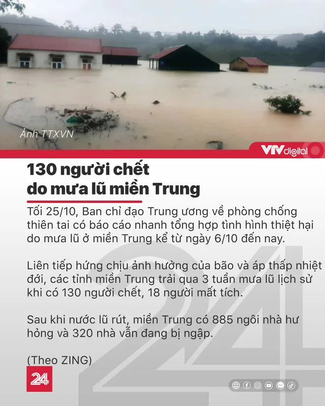 Tin nóng đầu ngày 26/10: 130 người chết do mưa lũ miền Trung - Ảnh 1.