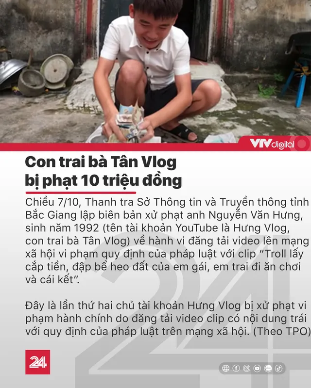 Tin nóng đầu ngày 8/10: Con trai Bà Tân Vlog lại bị xử phạt - Ảnh 4.