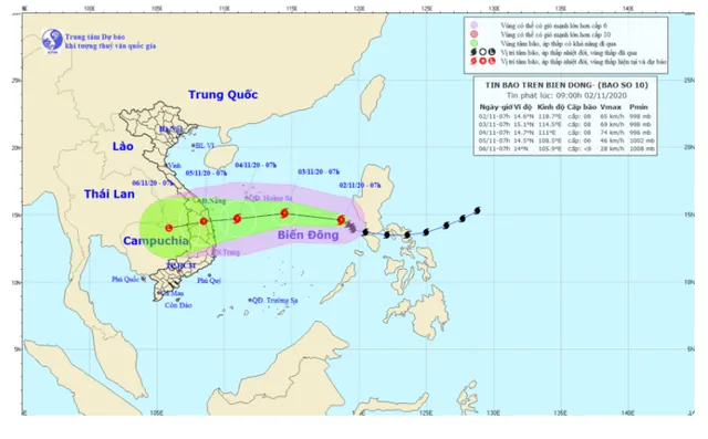 Bão số 10 cách quần đảo Hoàng Sa khoảng 740km, hướng vào vùng biển miền Trung - Ảnh 1.