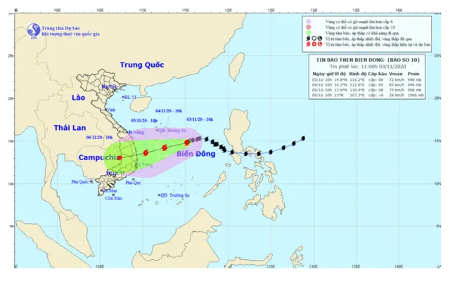Bão số 10 hướng vào Nam miền Trung, gây mưa từ ngày 4/11 - Ảnh 1.