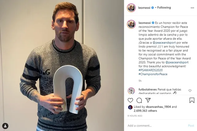 Messi nhận giải thưởng Nhà vô địch vì Hòa bình - Ảnh 1.