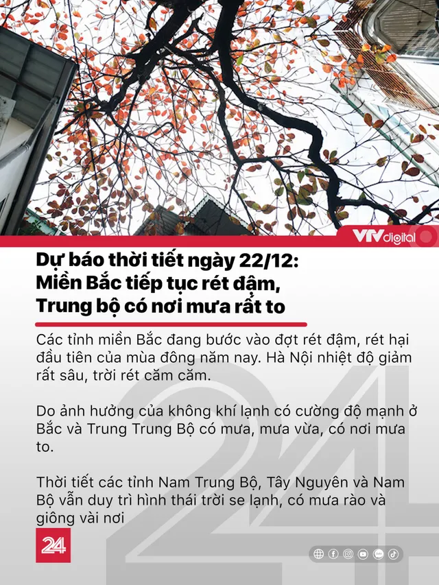 Tin nóng đầu ngày 22/12: Miền Bắc vẫn rét đậm, Trung bộ có nơi mưa rất to - Ảnh 1.