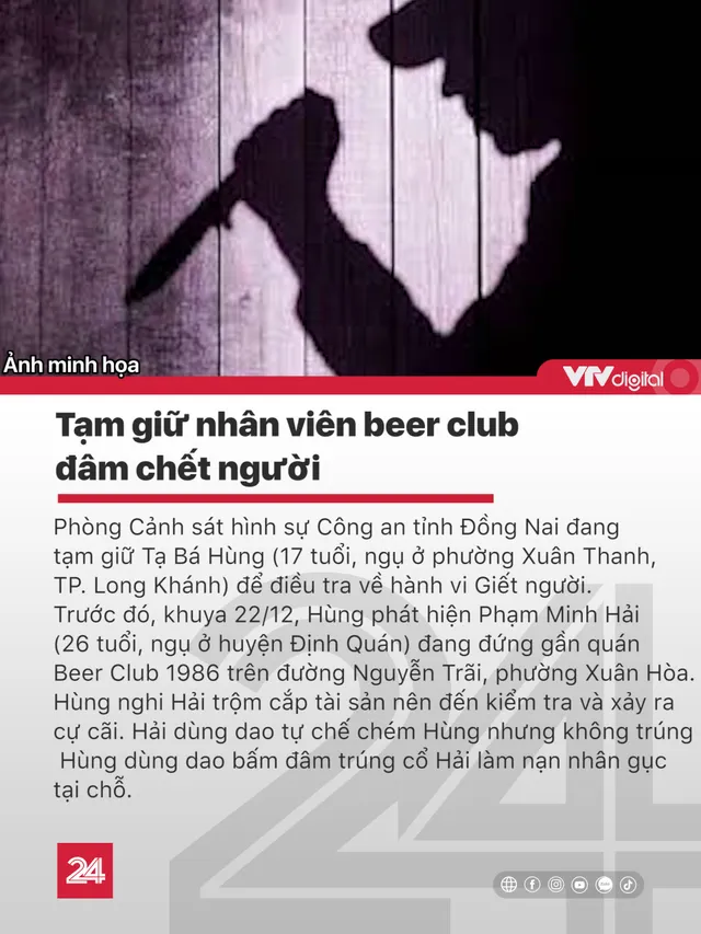 Tin nóng đầu ngày 24/12: Tạm giữ nhân viên beer club đâm chết người - Ảnh 1.