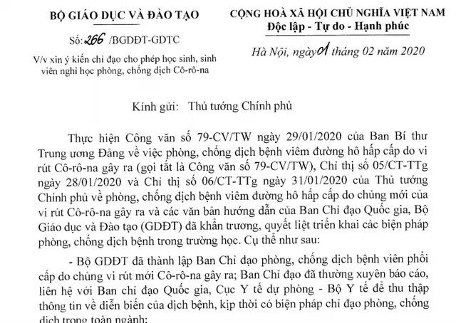 Bộ GD&ĐT xin ý kiến Thủ tướng cho phép học sinh nghỉ học tránh virus Corona - Ảnh 1.