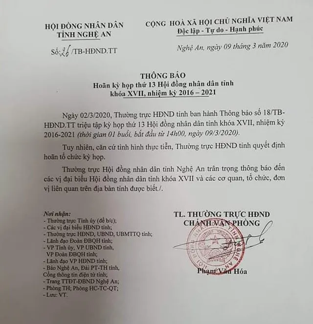 Nghệ An hoãn họp HĐND tỉnh phòng dịch COVID-19 - Ảnh 1.