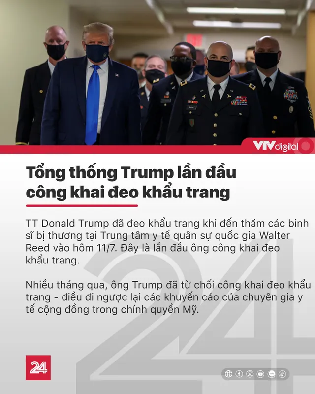 Tin nóng đầu ngày 12/7: Tổng thống Trump lần đầu công khai đeo khẩu trang - Ảnh 1.