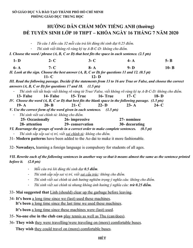 Trọn bộ đáp án thi vào lớp 10 năm 2020 tại TP.HCM - Ảnh 10.