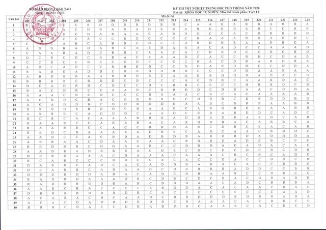 CHÍNH THỨC: Đáp án bài thi tổ hợp Khoa học tự nhiên tại kỳ thi tốt nghiệp THPT 2020 - Ảnh 2.