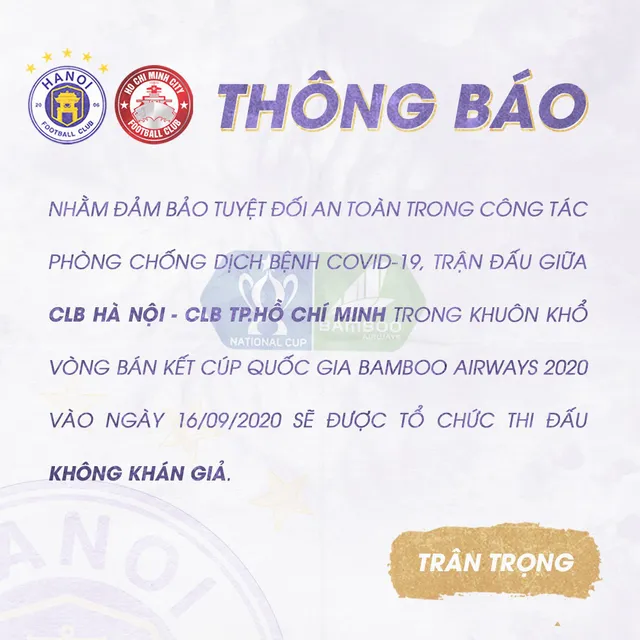 Trận CLB Hà Nội - CLB TP HCM diễn ra trên sân không khán giả - Ảnh 1.