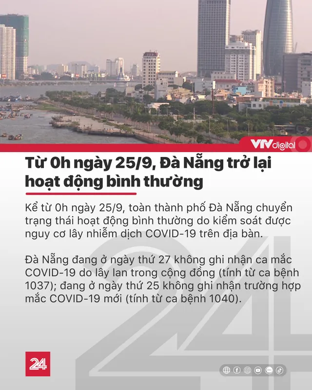 Tin nóng đầu ngày 25/9: Đà Nẵng trở lại hoạt động bình thường toàn thành phố - Ảnh 1.